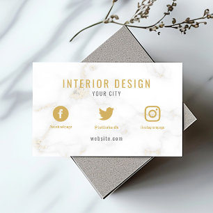 Minimalistische witte en gouden marmeren social me visitekaartje