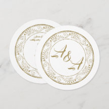 Minimalistische witte en gouden trouwuitnodiging