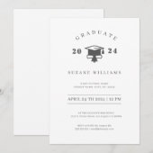 Minimalistische Witte en Grijze Afstudeerfeest Kaart (Voorkant / Achterkant)