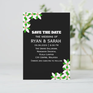 Minimalistische witte en groene bloem save the date