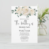 Minimalistische Witte en Groene Roos bruiloft uitn Kaart (Staand voorkant)