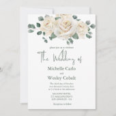 Minimalistische Witte en Groene Roos bruiloft uitn Kaart (Voorkant)