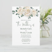 Minimalistische Witte en Groene Roos bruiloft uitn Kaart (Staand voorkant)