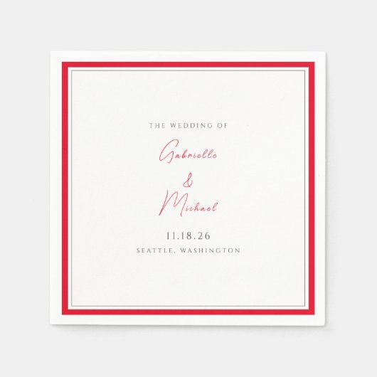 Minimalistische witte en kersenrode bruiloft servet (Voorkant)