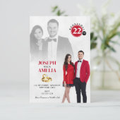 Minimalistische witte en rode elegante trouwfoto kaart (Staand voorkant)
