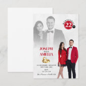 Minimalistische witte en rode elegante trouwfoto kaart (Voorkant / Achterkant)