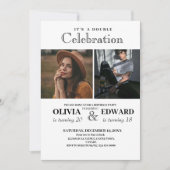 Minimalistische Witte en Zwarte Dubbele Verjaardag Kaart (Voorkant)