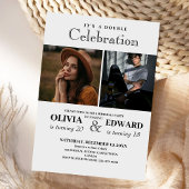 Minimalistische Witte en Zwarte Dubbele Verjaardag Kaart