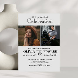 Minimalistische Witte en Zwarte Dubbele Verjaardag Kaart