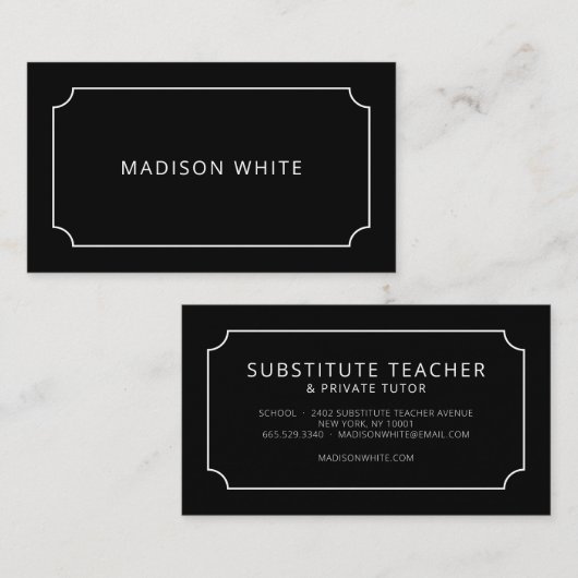 Minimalistische witte en zwarte elegante ticketgre visitekaartje (Voorkant / Achterkant)