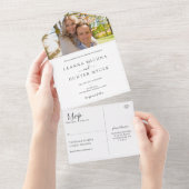 Minimalistische witte en zwarte fotobruiloft all in one uitnodiging (Afscheurbaar)