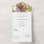 Minimalistische witte en zwarte fotobruiloft all in one uitnodiging (Binnen)