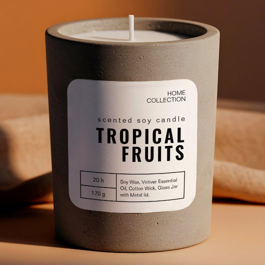 Minimalistische witte en zwarte kaarsenetiketten S Vierkante Sticker