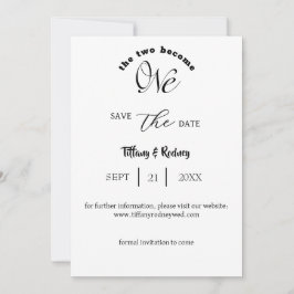 Minimalistische witte en zwarte save-the-date kaart