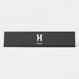 MINIMALISTISCHE WITTE ENKELVOUDIGE LETTER MONOGRAM BUREAU NAAMBORDJE