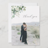 Minimalistische witte eucalyptus bloemenfoto bruil bedankkaart (Voorkant)