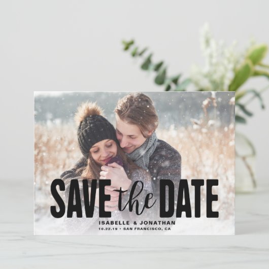 Minimalistische witte foto Bewaar de datum Save The Date (Staand voorkant)