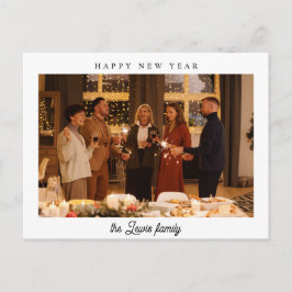 Minimalistische witte gelukkige nieuwjaarsfoto briefkaart