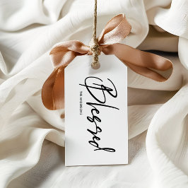 Minimalistische witte "gezegende" Thanksgiving Cadeaulabel