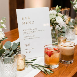 Minimalistische witte gouden bar menu trouwbord reclamebord met voetstuk