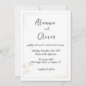 Minimalistische witte gouden bloemenrand Trouwen Kaart (Voorkant)