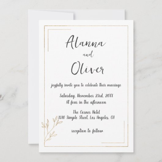 Minimalistische witte gouden bloemenrand Trouwen Kaart (Voorkant)