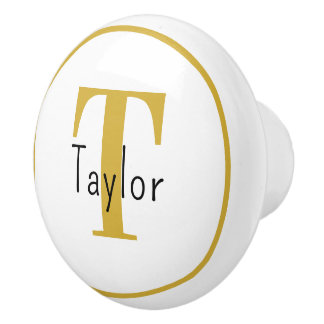 Minimalistische witte & gouden monogramnaam ladekn keramische knop