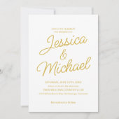 Minimalistische witte gouden script bruiloft kaart (Voorkant)