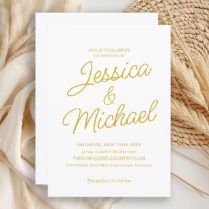 Minimalistische witte gouden script bruiloft kaart