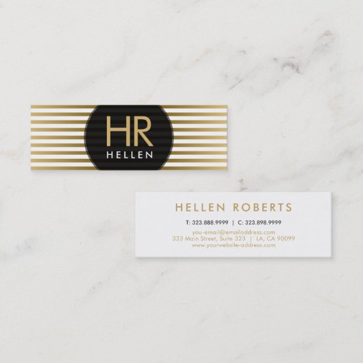 Minimalistische witte & gouden strepen mini visitekaartje (Voorkant / Achterkant)