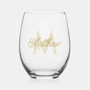 Minimalistische witte gouden voeg naam en monogram wijnglas zonder voet