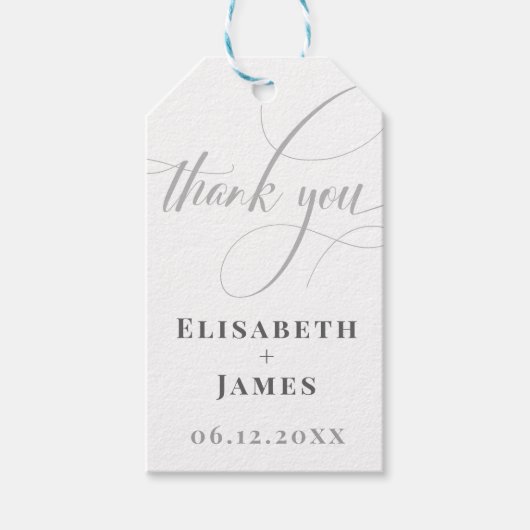 Minimalistische witte & grijze kalligrafie chic hu cadeaulabel (Voorkant)