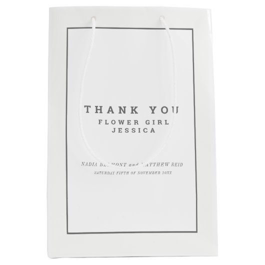 Minimalistische witte grijze trouwfavorietentas medium cadeauzakje (Voorkant)