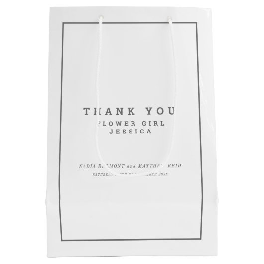 Minimalistische witte grijze trouwfavorietentas medium cadeauzakje (Achterkant)