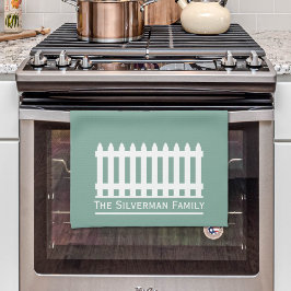 Minimalistische witte hek op groene familie theedoek