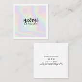 Minimalistische witte holografische eenhoorn eenvo vierkante visitekaartje (Voorkant / Achterkant)