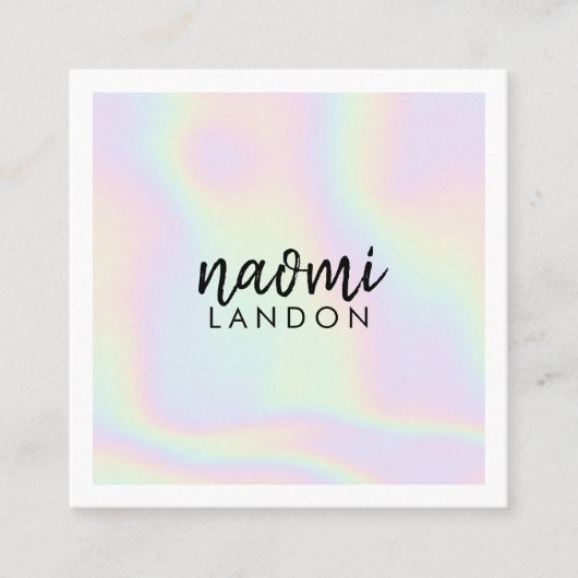 Minimalistische witte holografische eenhoorn eenvo vierkante visitekaartje (Voorkant)
