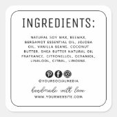 Minimalistische witte ingrediëntenlabel voor socia vierkante sticker (Voorkant)