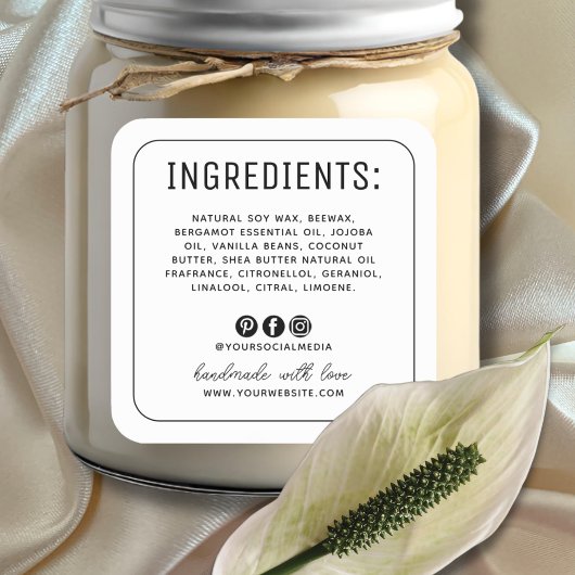Minimalistische witte ingrediëntenlabel voor socia vierkante sticker