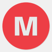 Minimalistische witte initiaal op rode monogram ronde sticker (Voorkant)