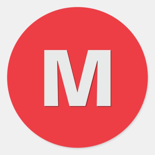 Minimalistische witte initiaal op rode monogram ronde sticker (Voorkant)