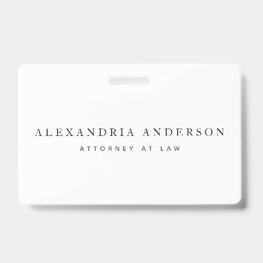 Minimalistische Witte Jurist Zakelijk Professionee Badge (Voorzijde)
