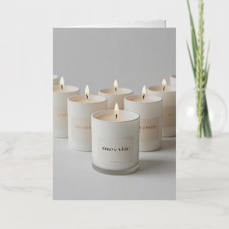 Minimalistische witte kaarsen met kleine vlammetje folie wenskaart