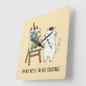 Minimalistische Witte Kat Creatief Geel Woonaccent Vierkante Klok (Hoek)