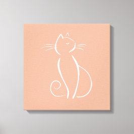 Minimalistische witte kat op roze canvas print