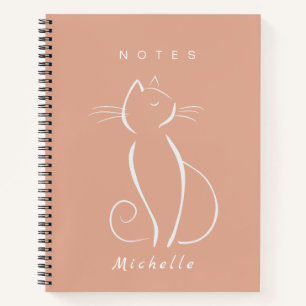 Minimalistische witte kat op roze naam toevoegen n notitieboek
