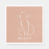 Minimalistische witte kat op roze servetten met na (Voorkant)