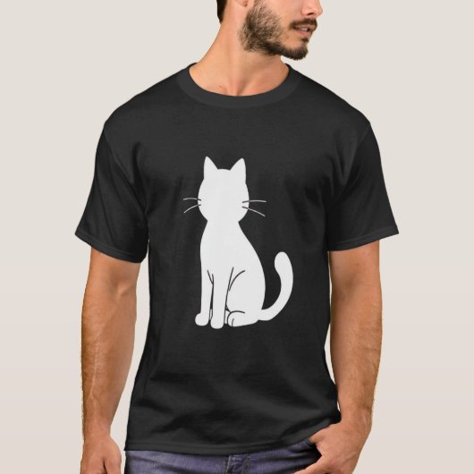 Minimalistische witte kat silhouet ontwerp t-shirt (Voorkant)
