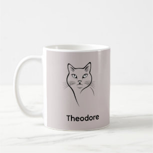 Minimalistische Witte Keramische Zwarte Lijn Kat E Koffiemok