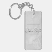 minimalistische witte kerkmarmer met aangepaste na sleutelhanger (Voorkant Links)